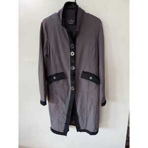Neon Buddha Sweater Jacket Womens Medium Black Gray Button Up Front Pockets Knit